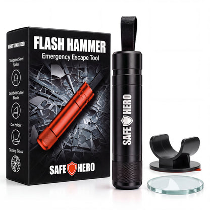 Black Safe Hero Flash Hammer car escape tool with retail box, car holder and test glass